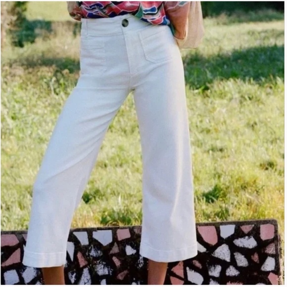 Marine Layer Pants - Marine Layer Patch Pocket High Rise Wide Leg Utility Pants Off White Size 2